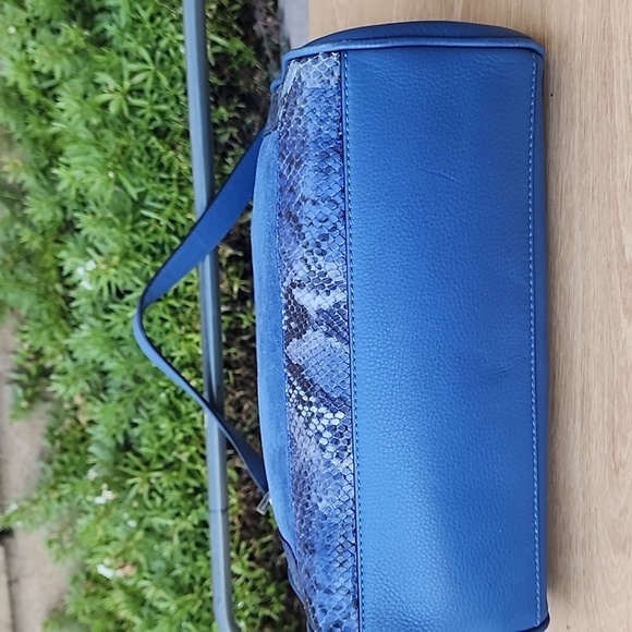 KATE SPADE blue Pebble Leather Suede Snakeskin detail top handle satchel bag - Picture 6 of 14